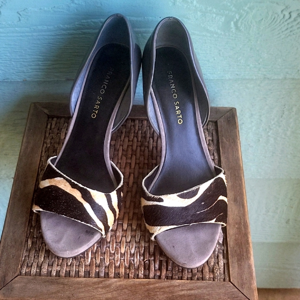Franco Sarto Zebra Peep Toe Heels 8.5